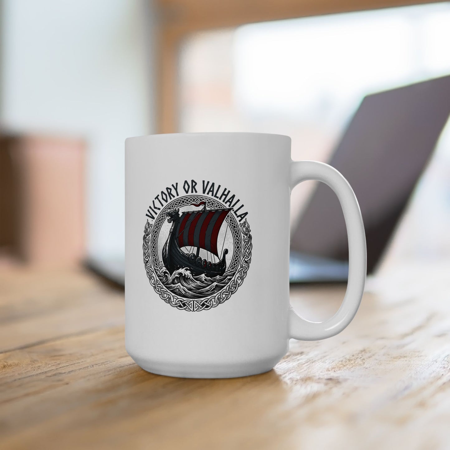 Victory or Valhalla Viking Longship Ceramic Mug, (11oz, 15oz)