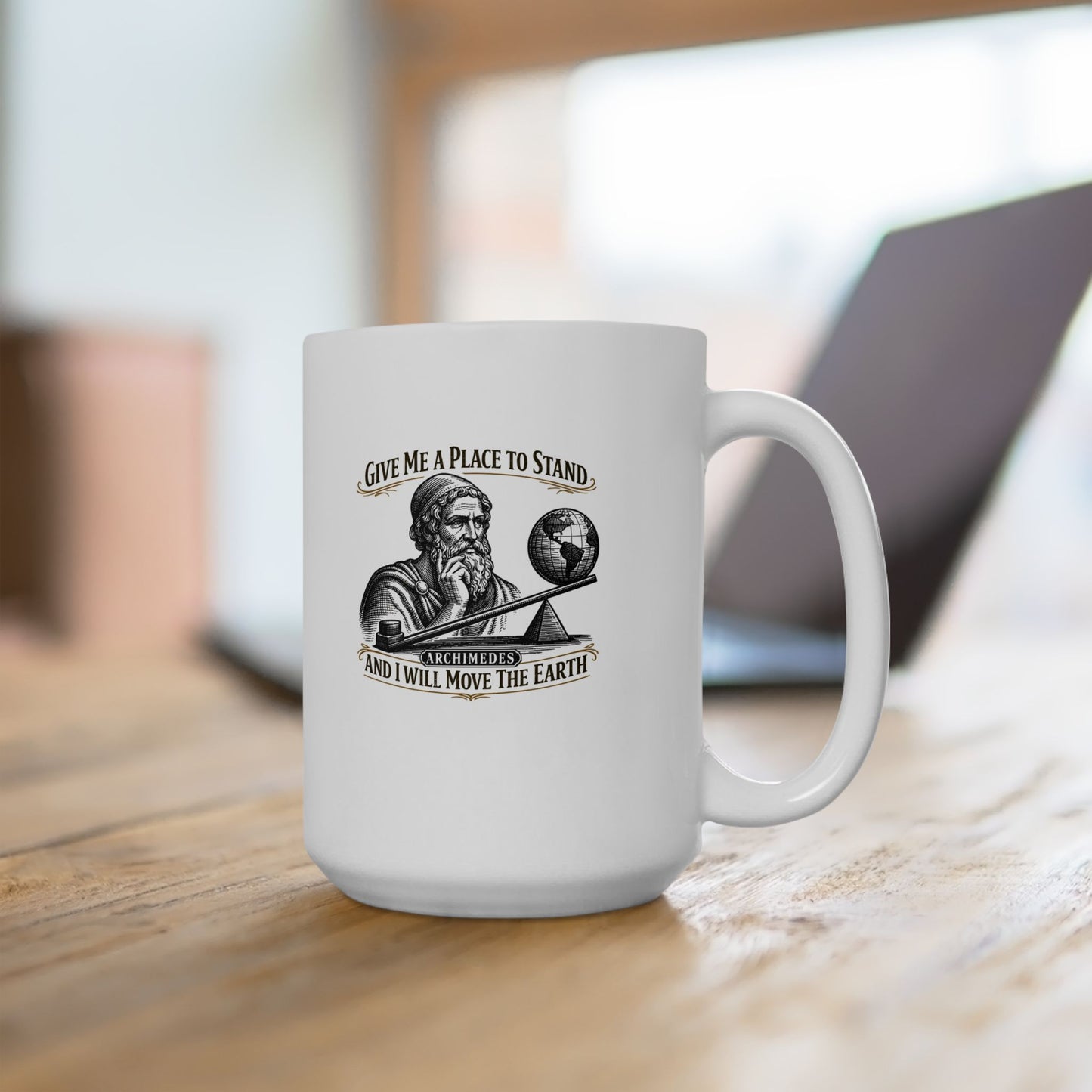 Archimedes Move Earth Quote Ceramic Mug, (11oz, 15oz)