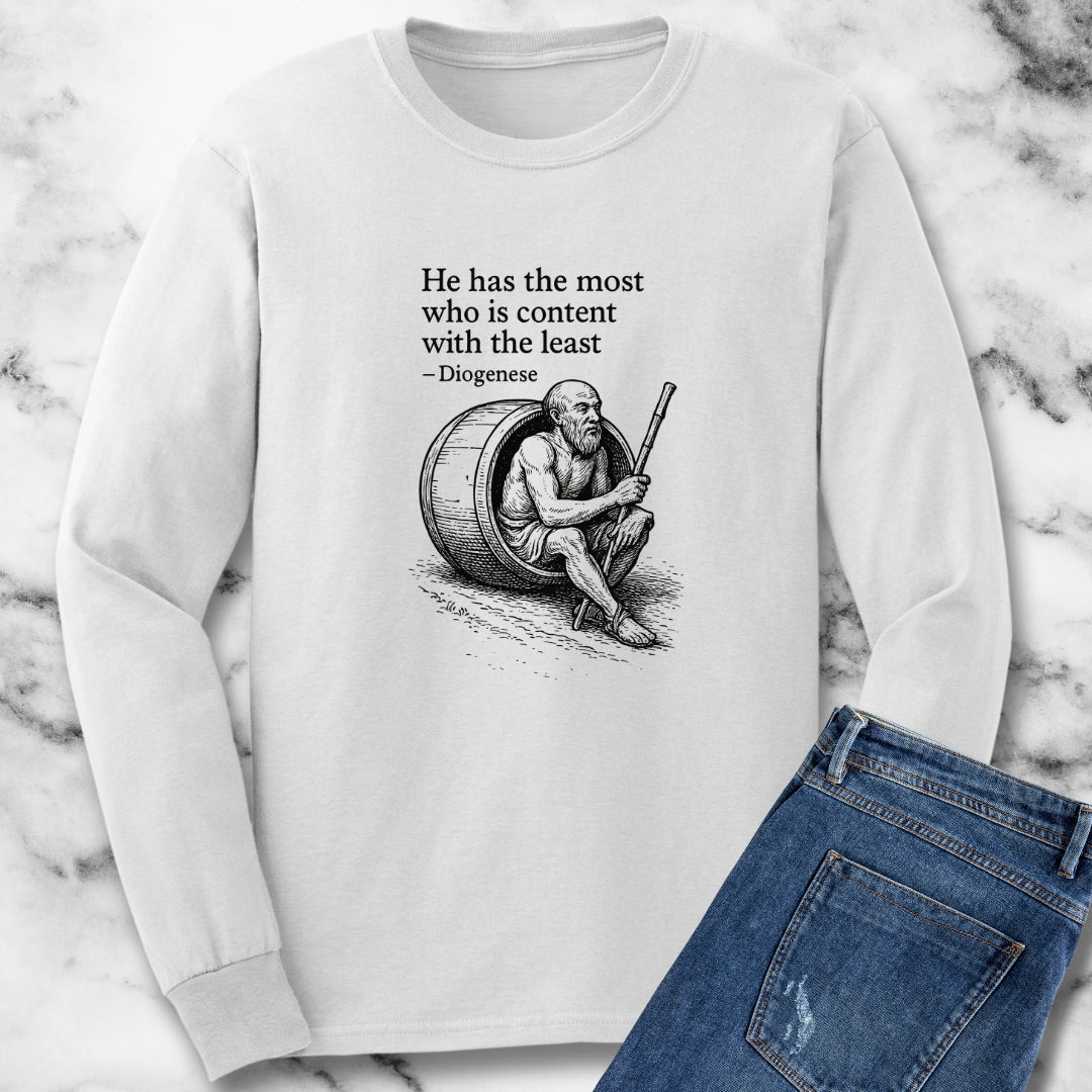 Diogenese Quote Content with the Least Unisex Long Sleeve Tee