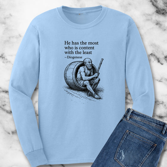 Diogenese Quote Content with the Least Unisex Long Sleeve Tee