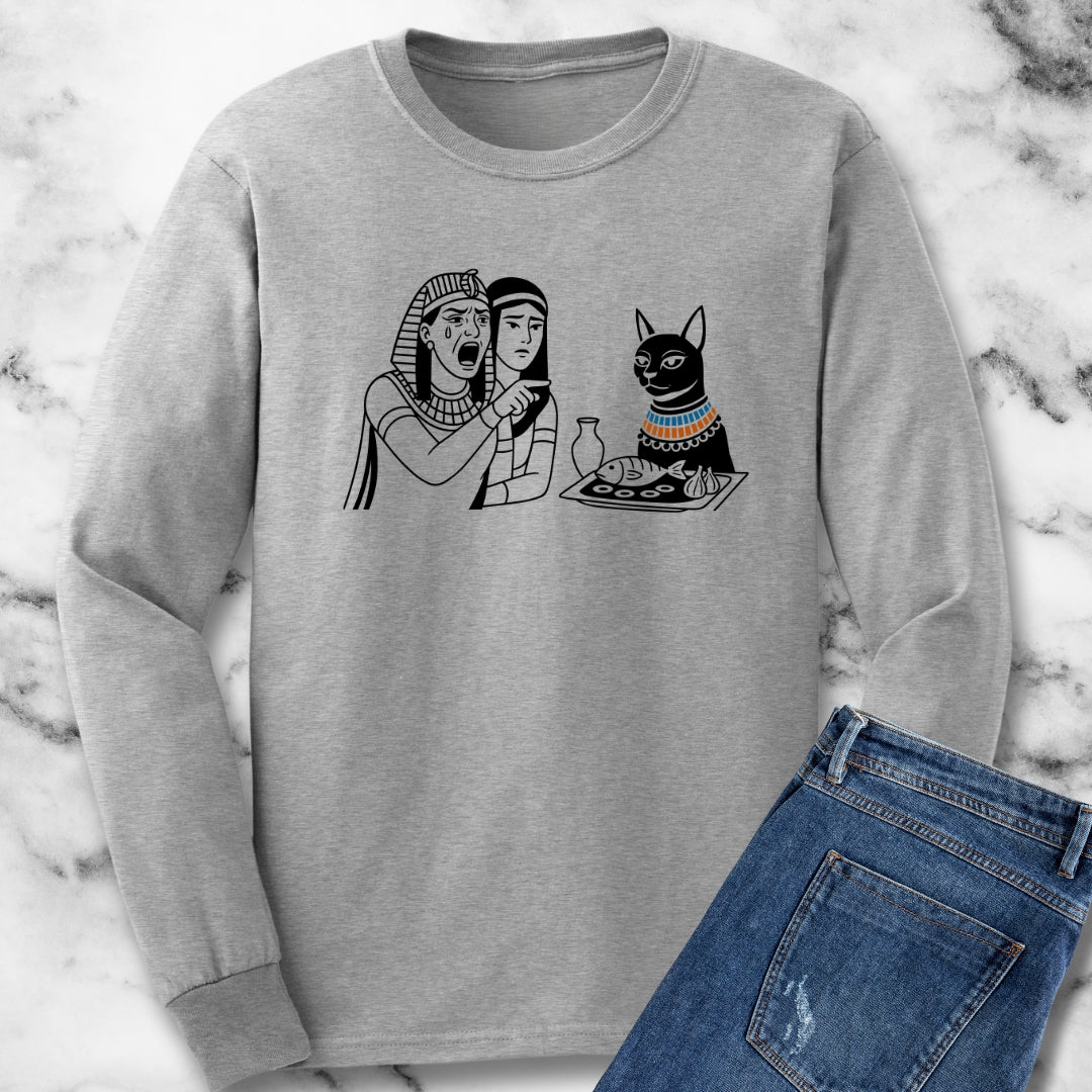 Egyptian Woman Yelling at a Cat Goddess Bastet Long Sleeve Tee