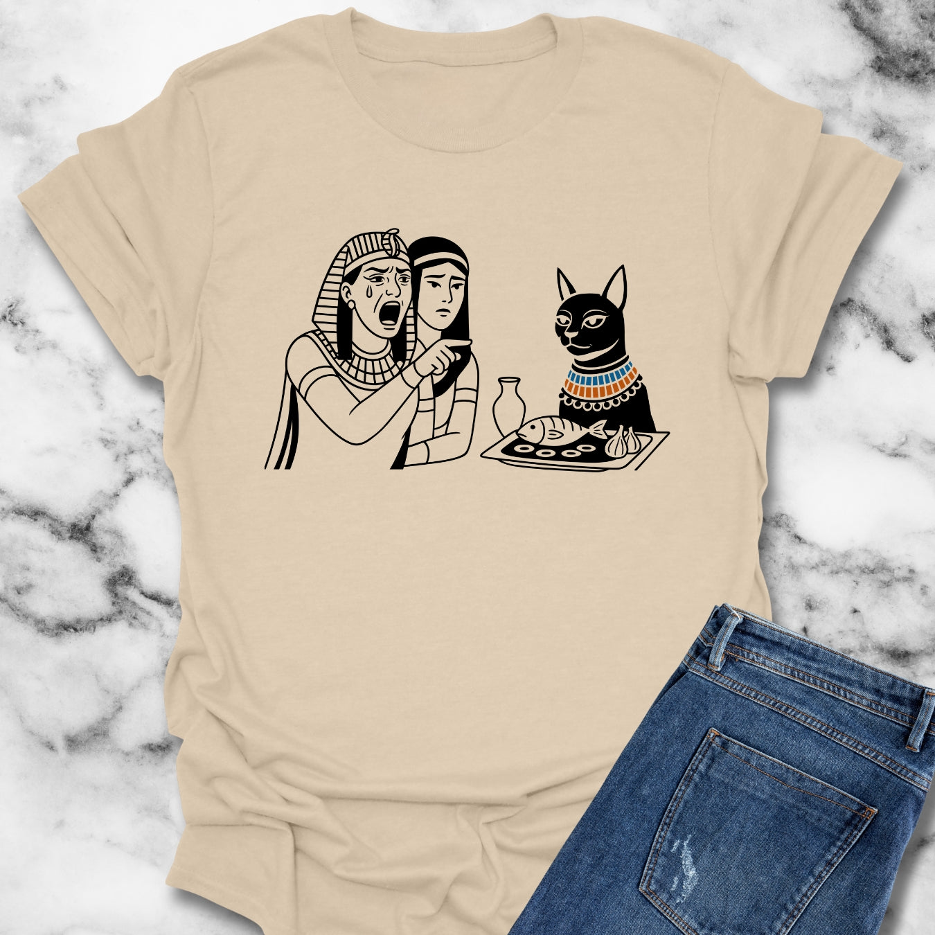 Egyptian Woman Yelling at a Cat Goddess Bastet Unisex Lightweight T-Shirt