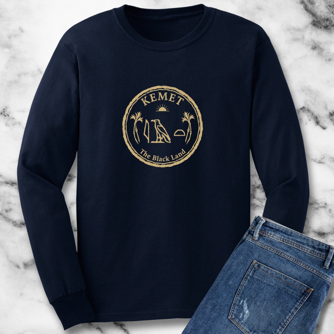 Kemet Egyptian Hieroglyphics The Black Land Unisex Long Sleeve Tee