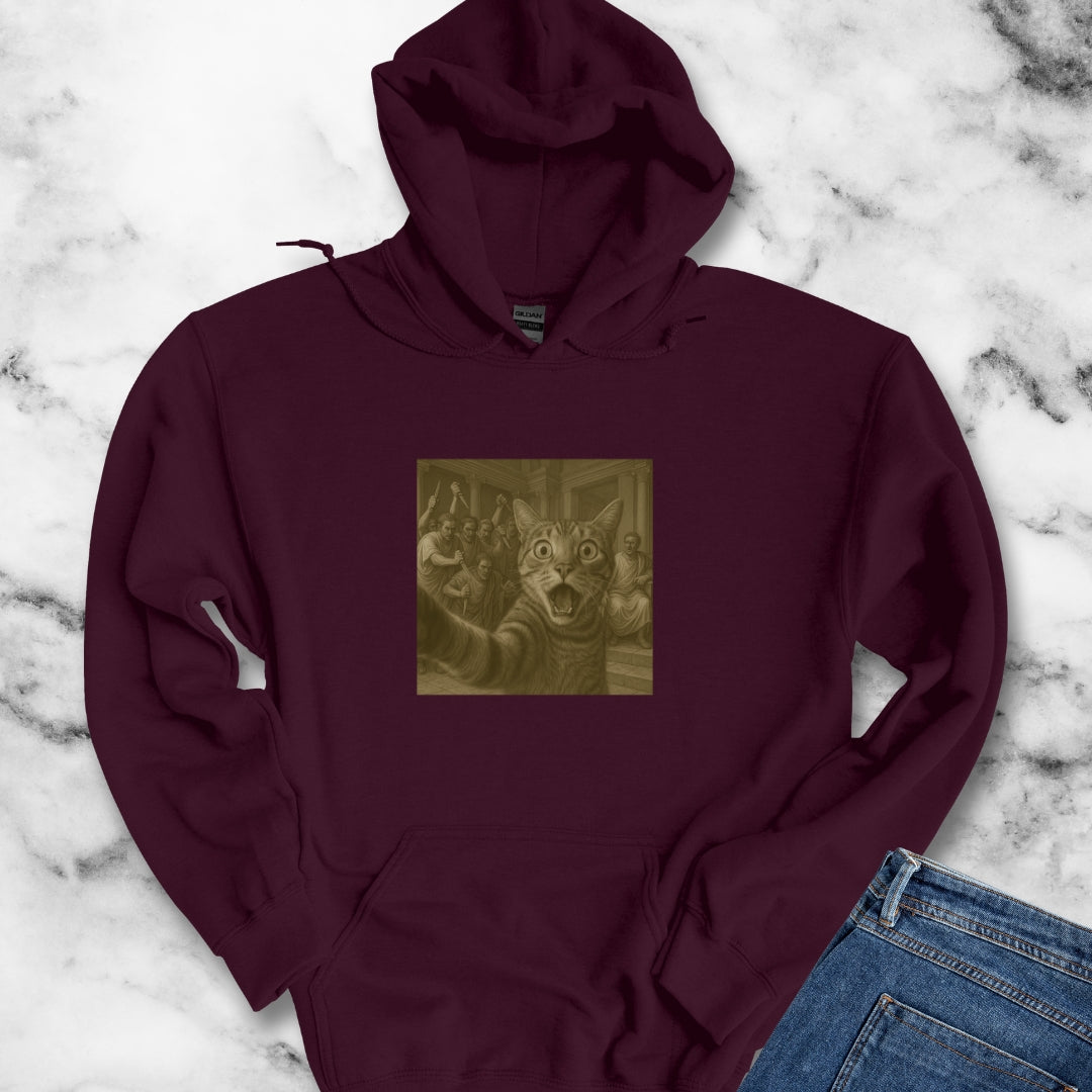 Cat Selfie with Caesar Assassination Unisex Heavy Blend™ Hooded Sweatshirt