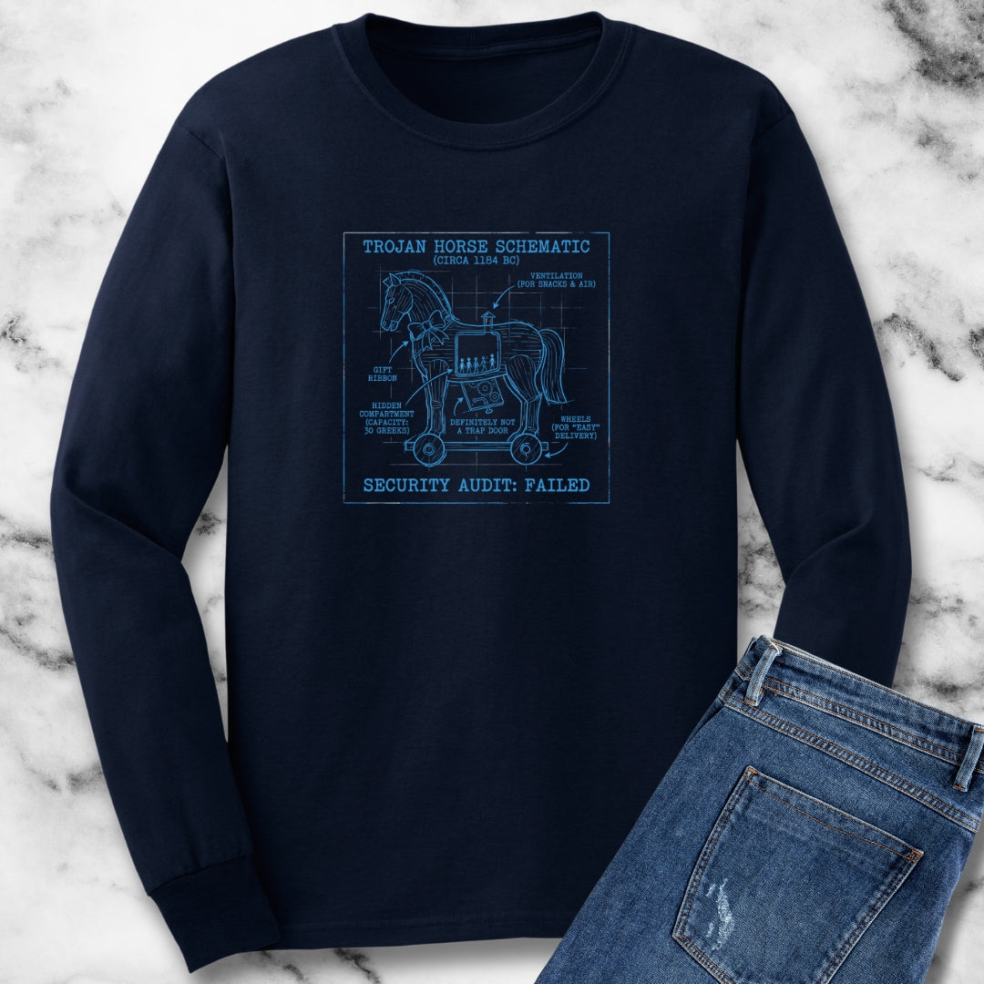 Trojan Horse Schematic Blueprint Unisex Long Sleeve Tee