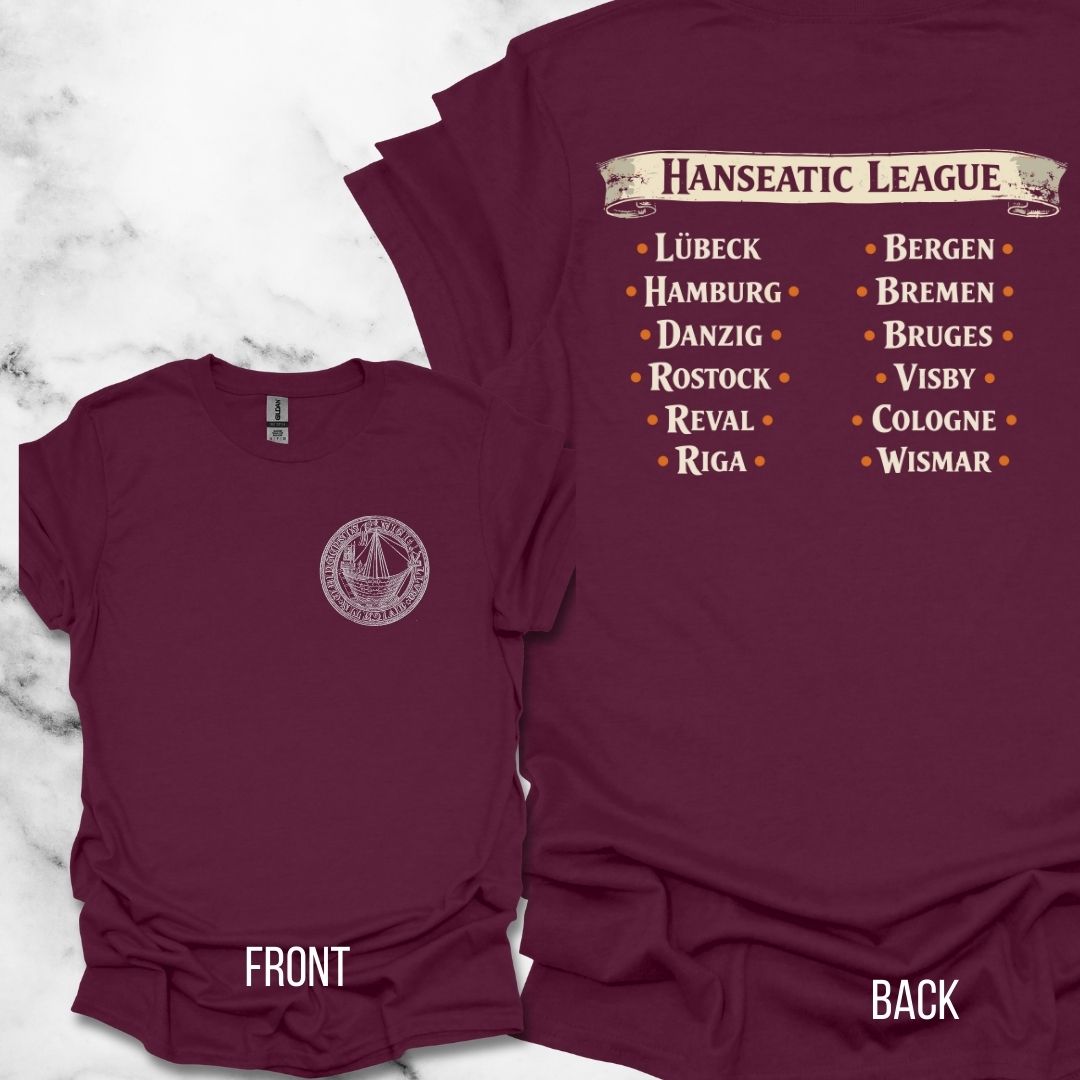 Hanseatic League Symbol and Cities Back Print Unisex Lightweight T-Shirt
