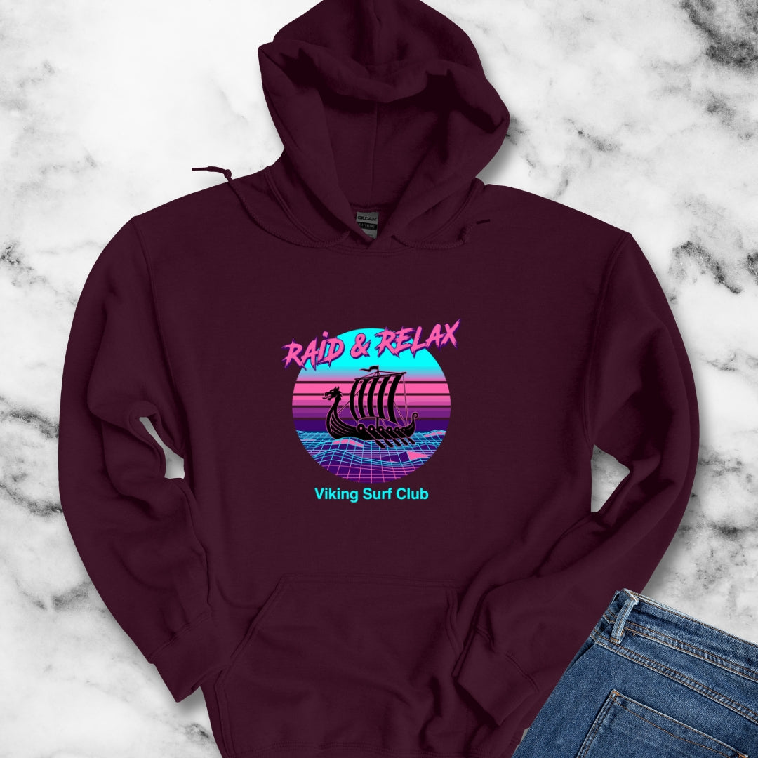 Viking Surf Club Raid & Relax Vaporwave Hoodie Sweatshirt