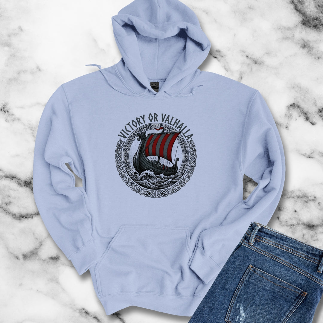 Victory or Valhalla Viking Longship Hoodie Sweatshirt
