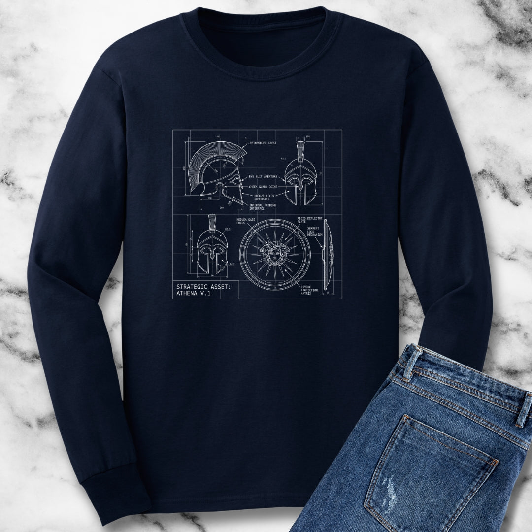 Athena Helmet Aegis Shield Schematic Long Sleeve Tee