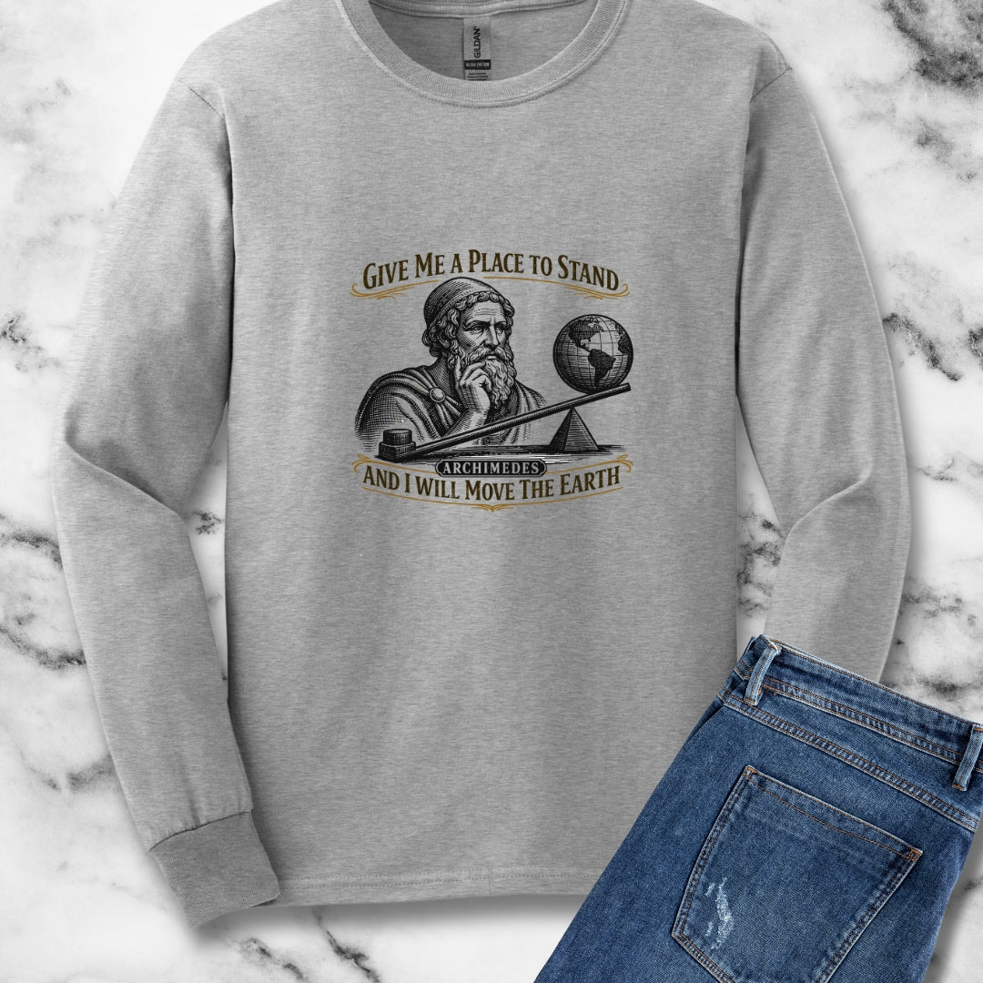 Archimedes Move Earth Quote Long Sleeve Tee