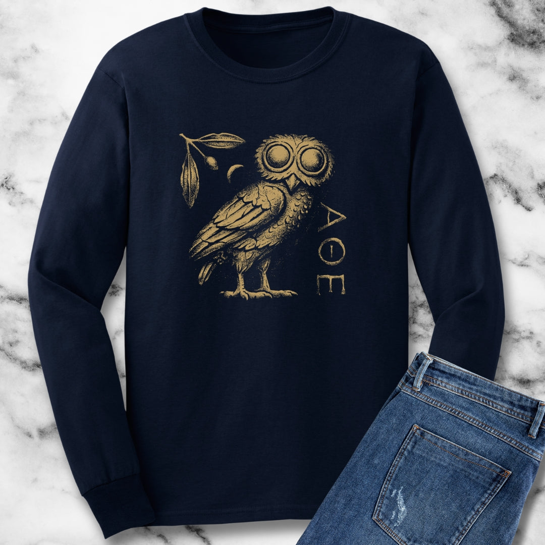 Athens Owl Distressed Graphic Long Sleeve Tee
