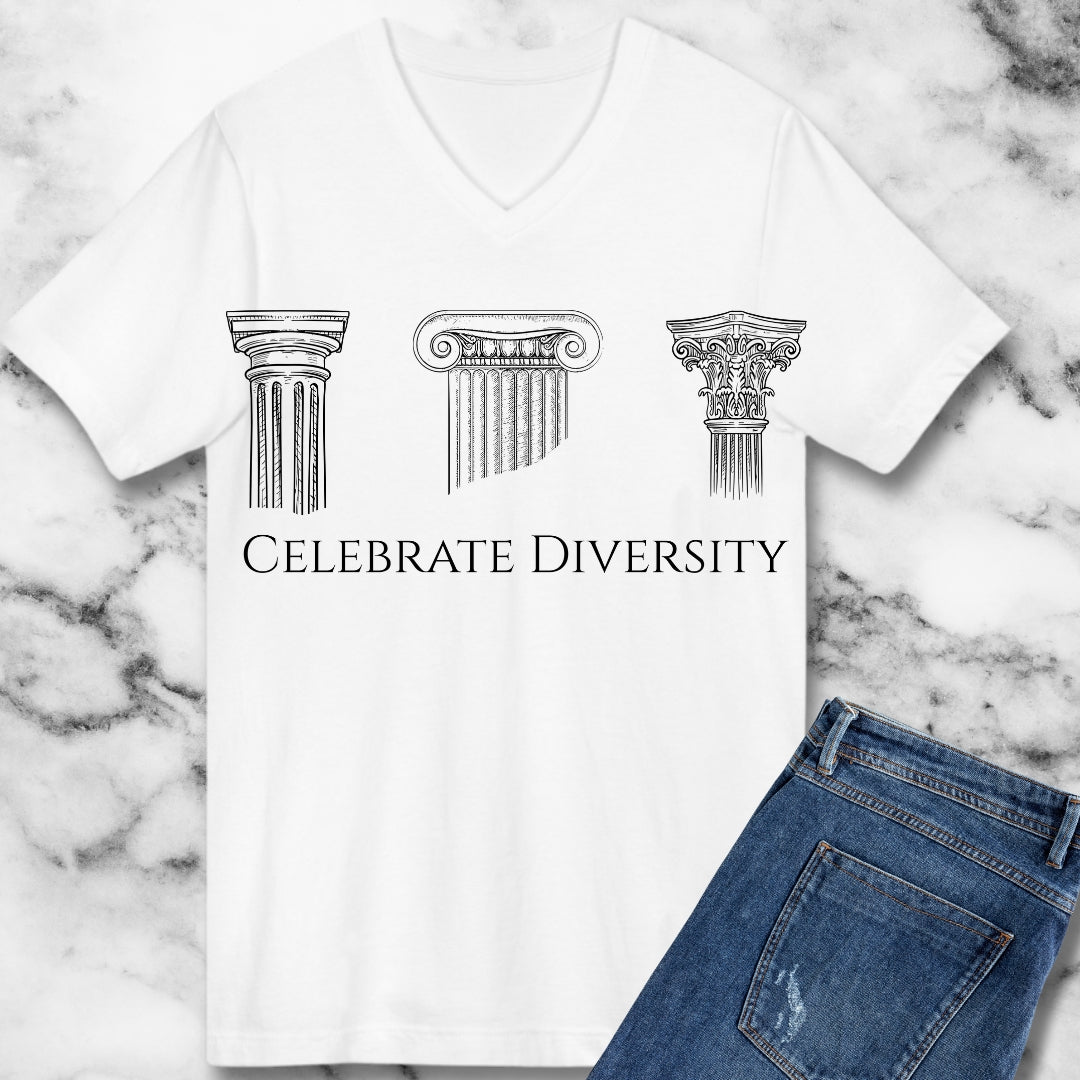 Celebrate Diversity Greek Columns V-neck