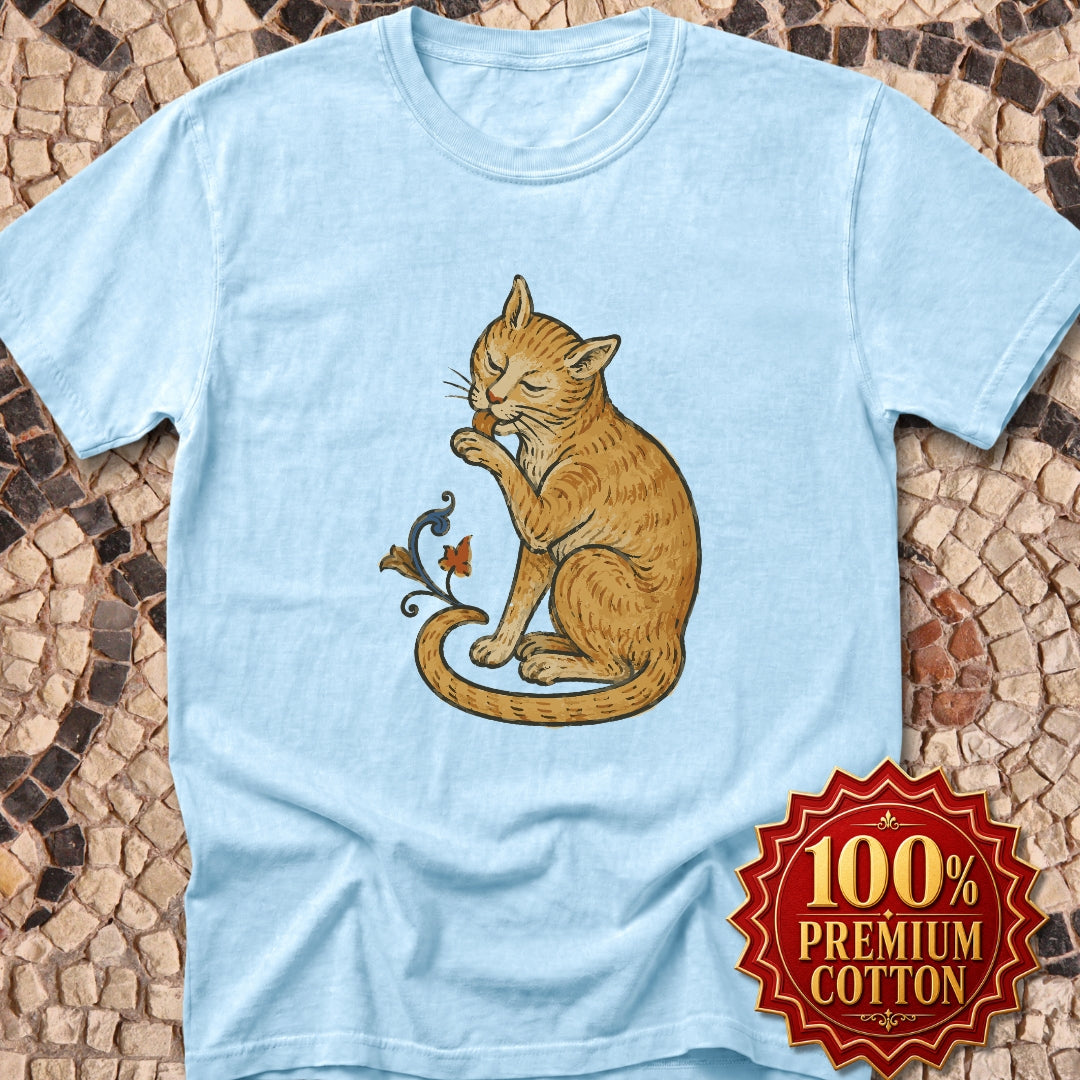 Medieval Marginalia Cat Licking Itself Premium Tee