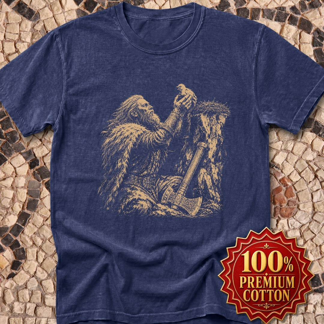 Viking Placing a Baby Bird in Nest Premium Tee