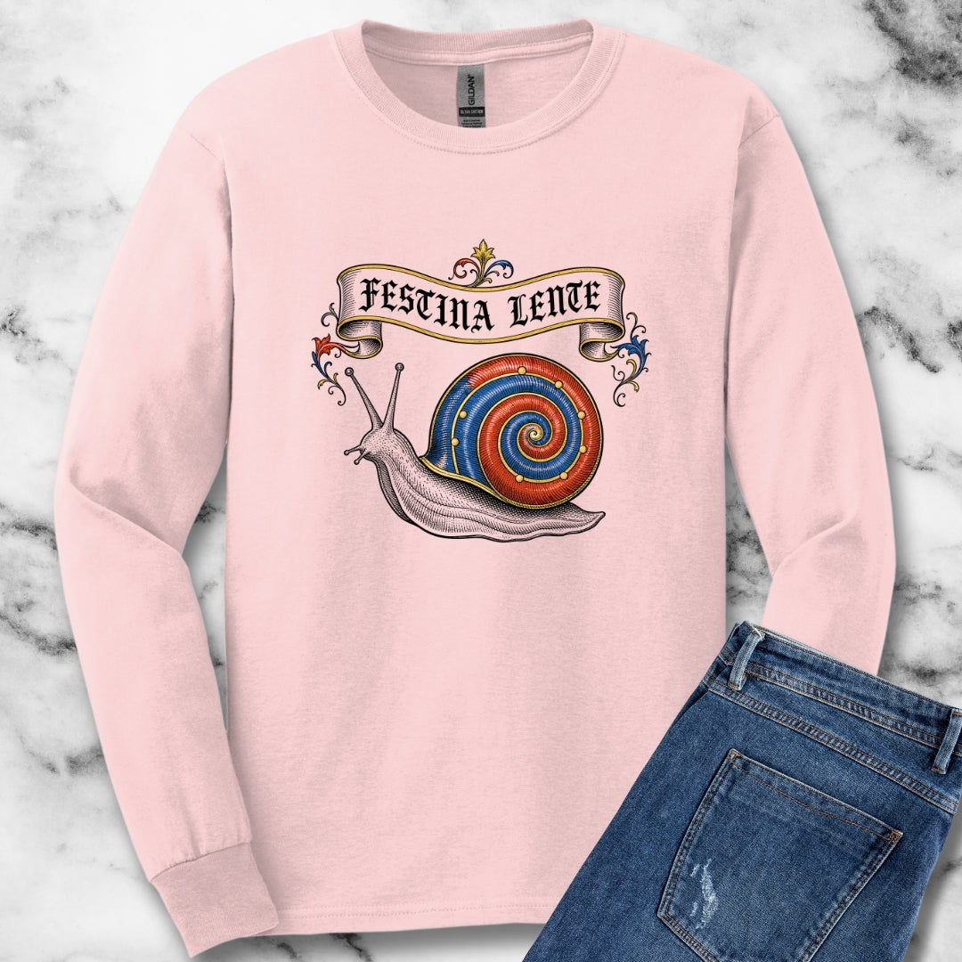 Hurry Slowly Snail Marginalia Light Unisex Long Sleeve Tee