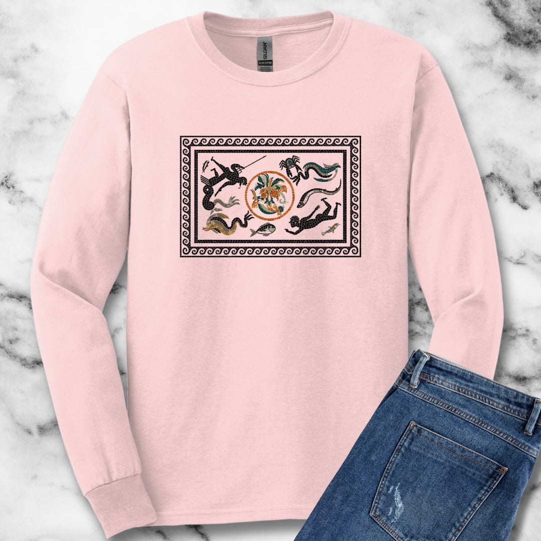 Marine Fish Scene Pompeii Mosaic Unisex Long Sleeve Tee