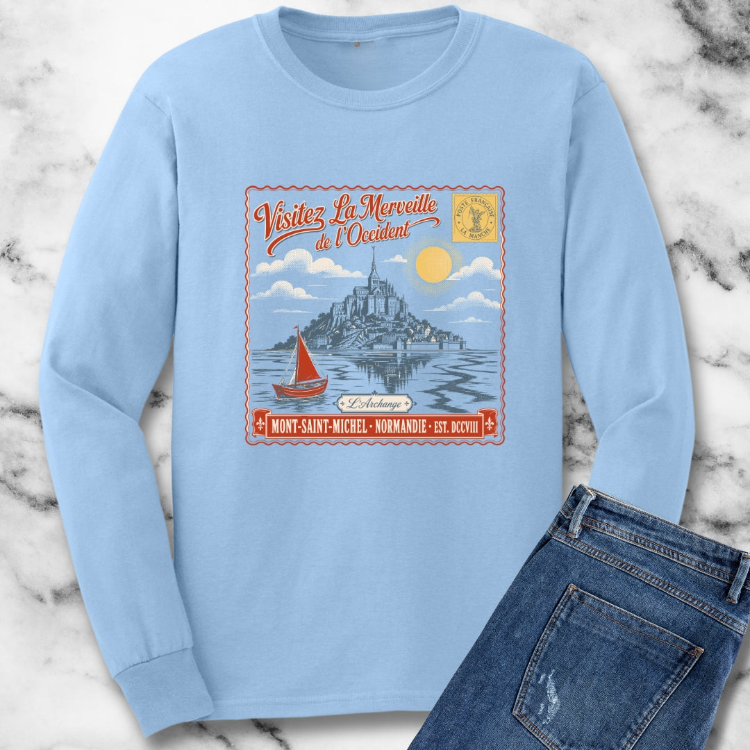 Mont Saint Michel Postcard Unisex Long Sleeve Tee