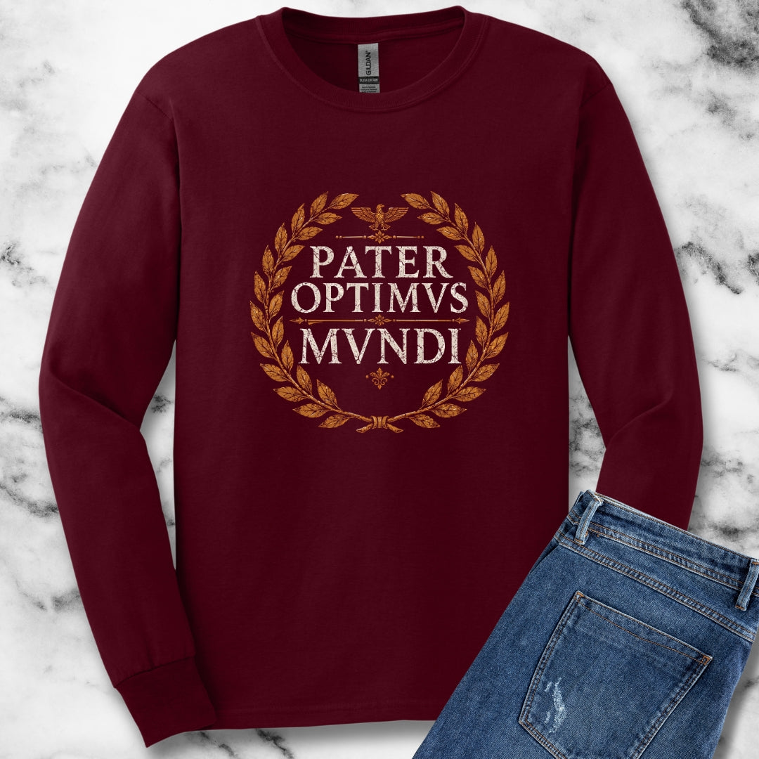 Pater Optimus Mundi Best Dad Latin Unisex Long Sleeve Tee