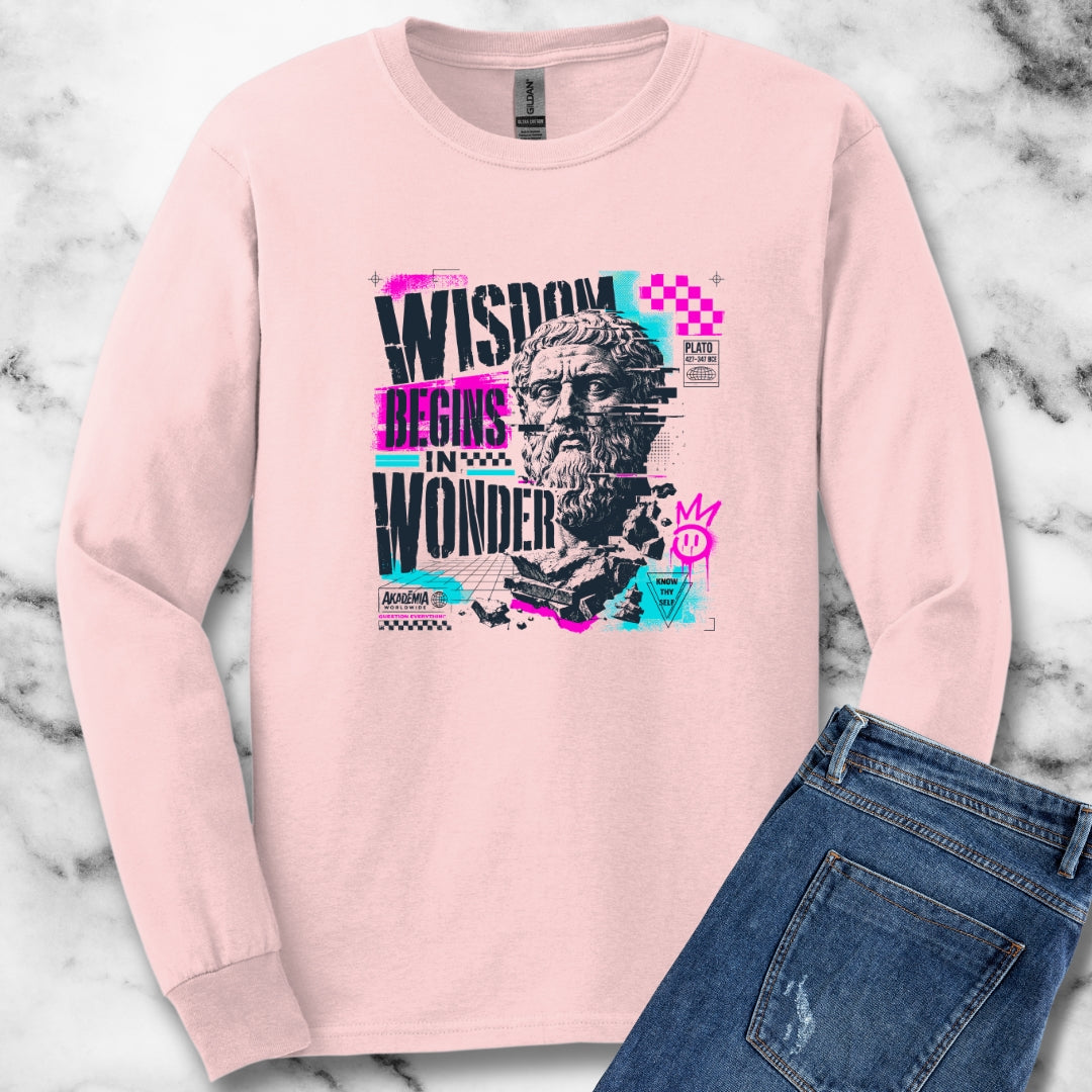 Plato Wisdom Begins in Wonder Unisex Long Sleeve Tee