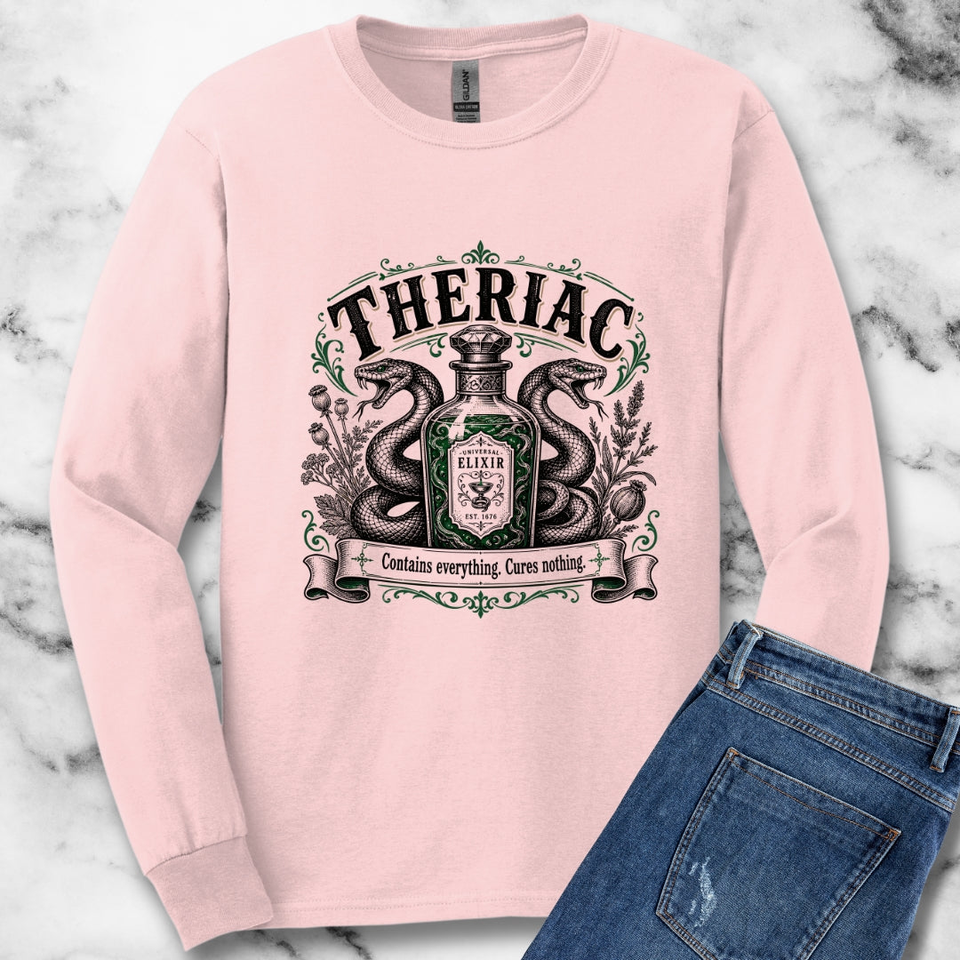 Theriac Contains Everything Cures Nothing Light Unisex Long Sleeve Tee