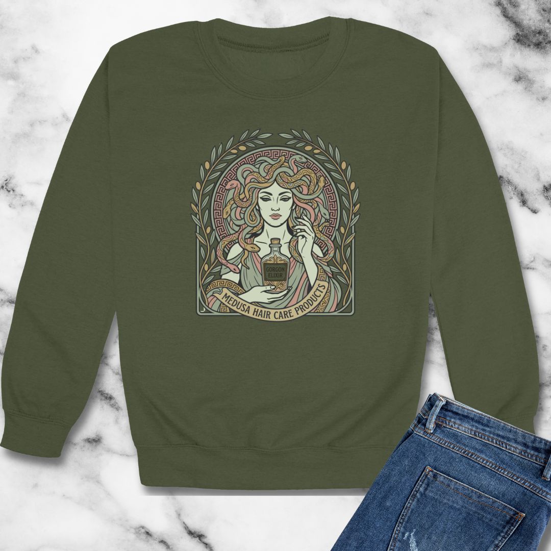 Medusa Hair Care Products Art Nouveau Unisex Heavy Crewneck Sweatshirt