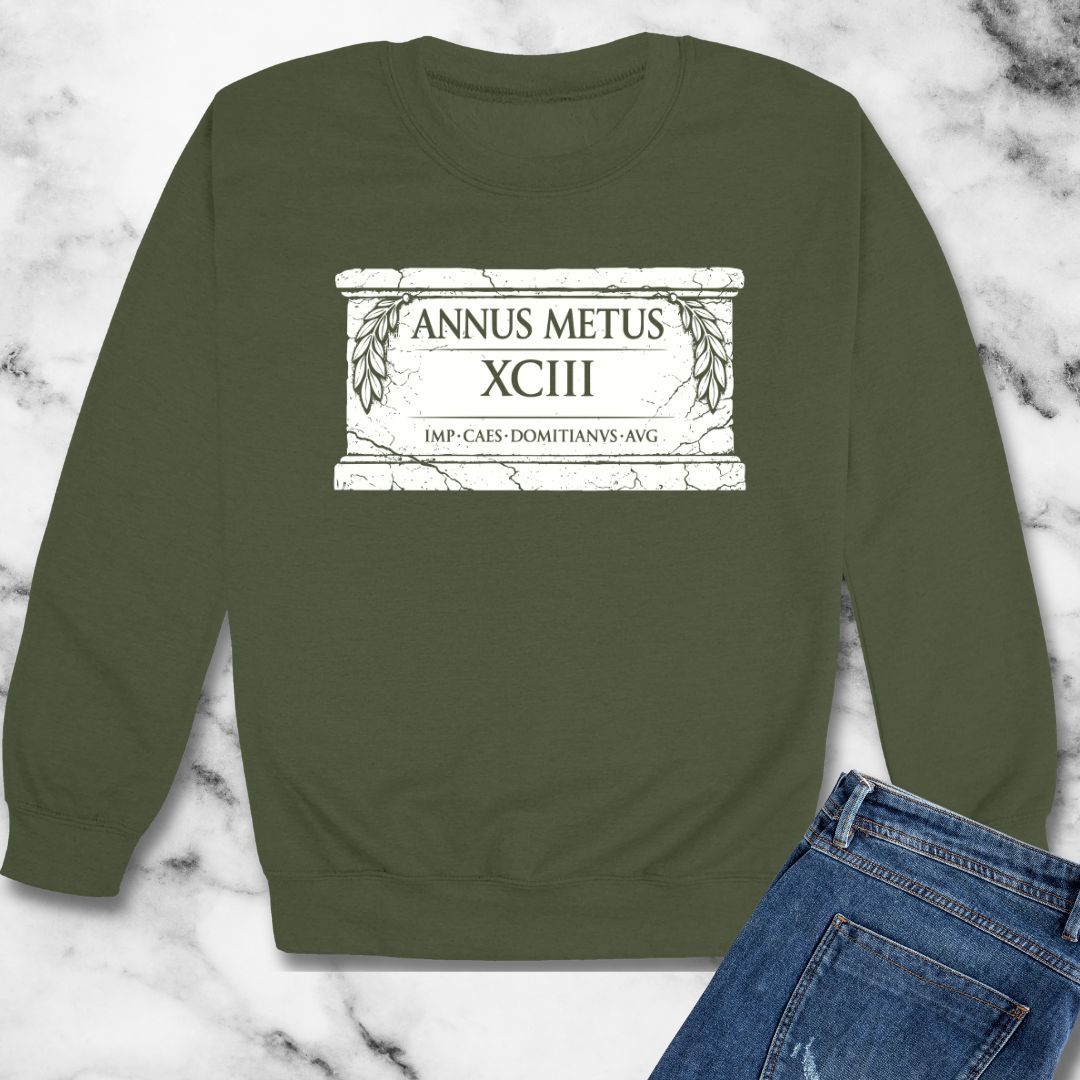 Emperor Domitian Year of Fear in Latin Unisex Heavy Crewneck Sweatshirt