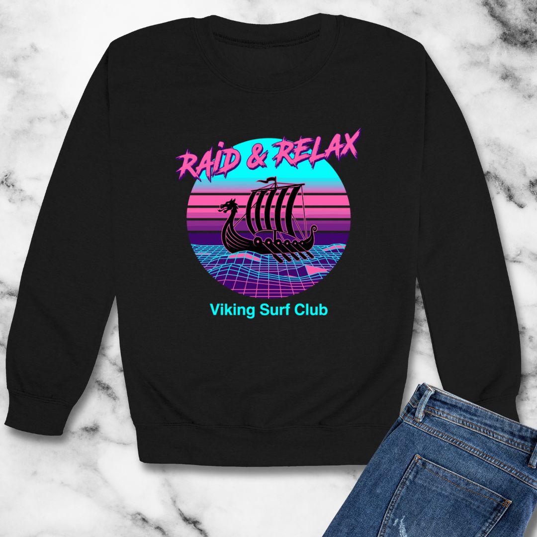 Viking Surf Club Raid & Relax Vaporwave Unisex Heavy Crewneck Sweatshirt