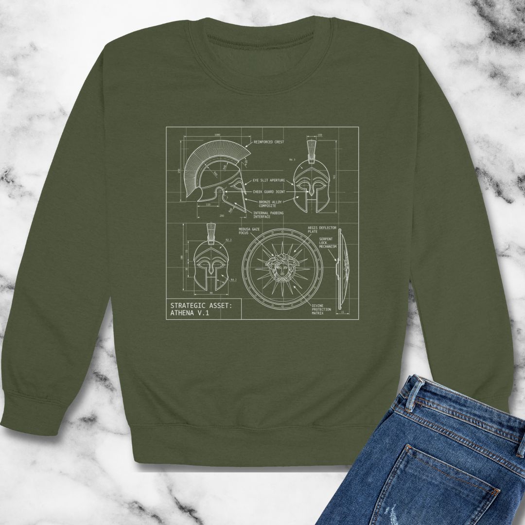 Athena Helmet Aegis Shield Schematic Unisex Heavy Crewneck Sweatshirt