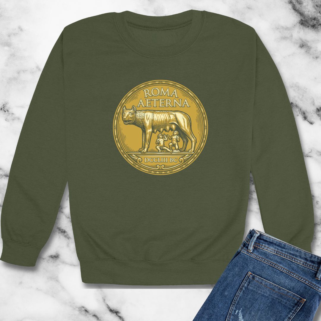 Roma Aeterna She Wolf Coin Unisex Heavy Crewneck Sweatshirt