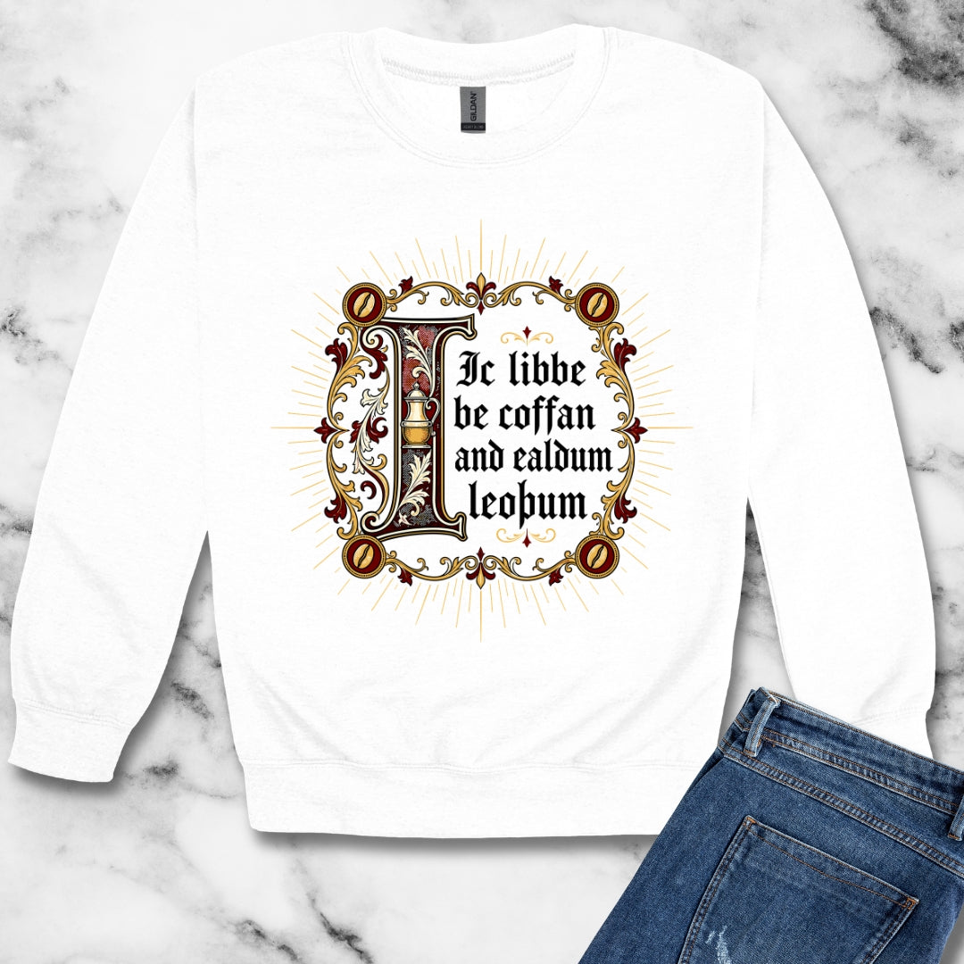 I Live on Coffee Poetry Old English Unisex Heavy Crewneck Sweatshirt