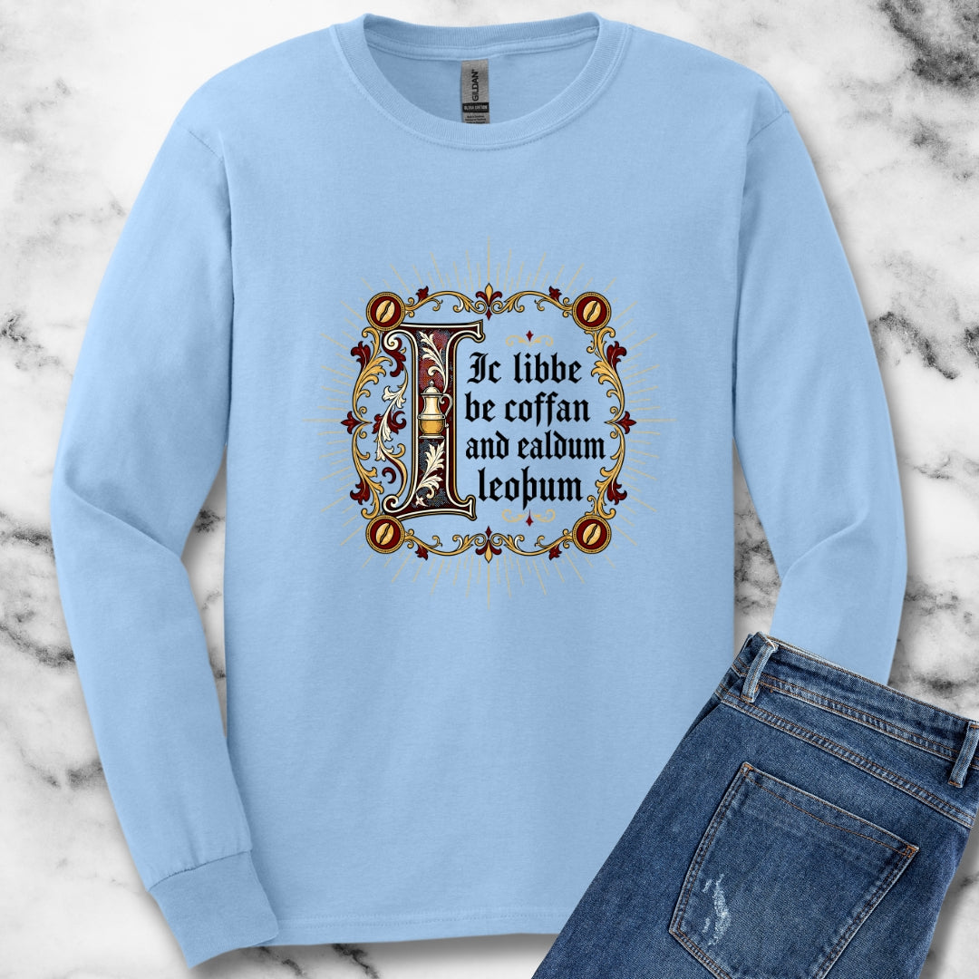 I Live on Coffee Poetry Old English Unisex Long Sleeve Tee