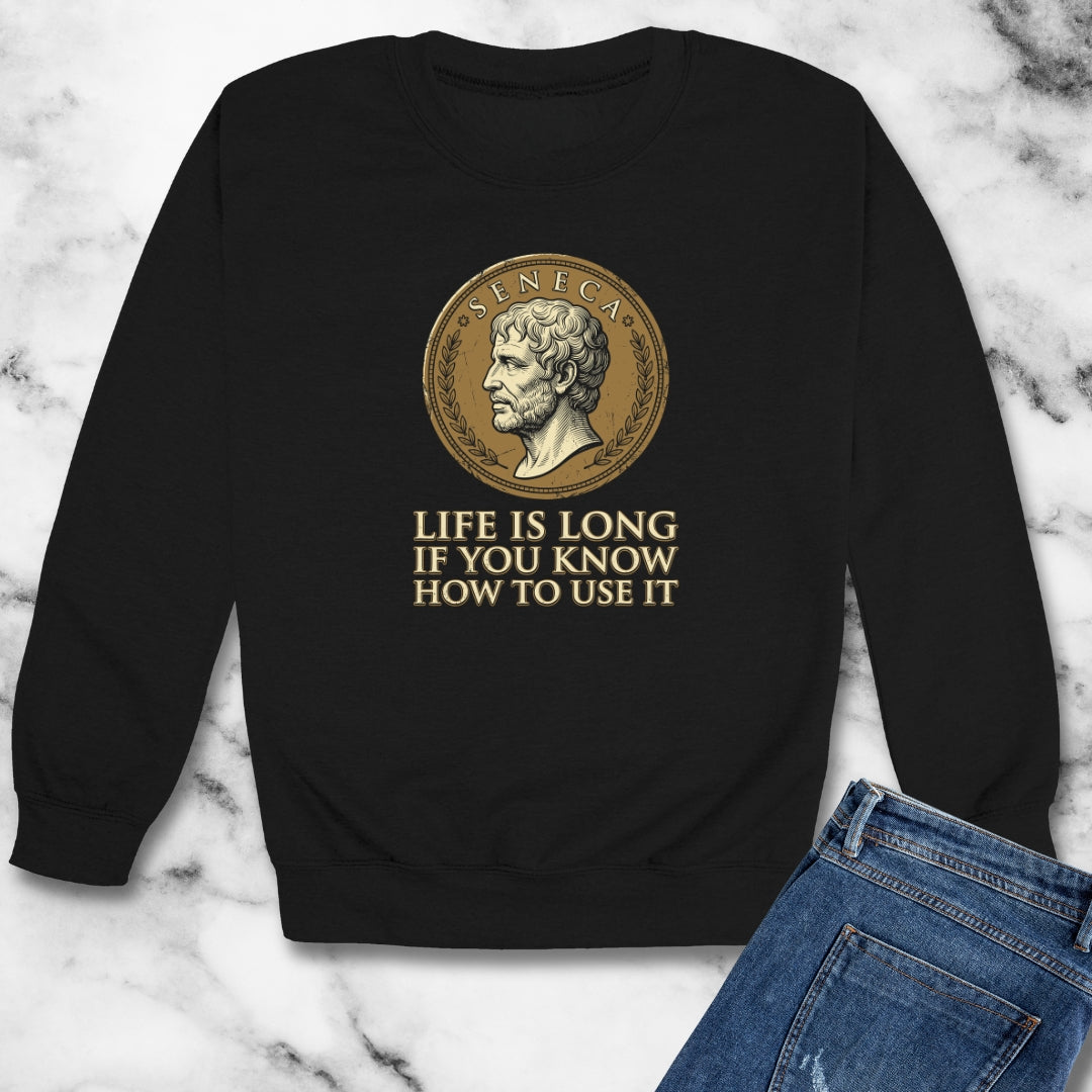 Seneca Life Is Long Quote Coin Unisex Heavy Crewneck Sweatshirt