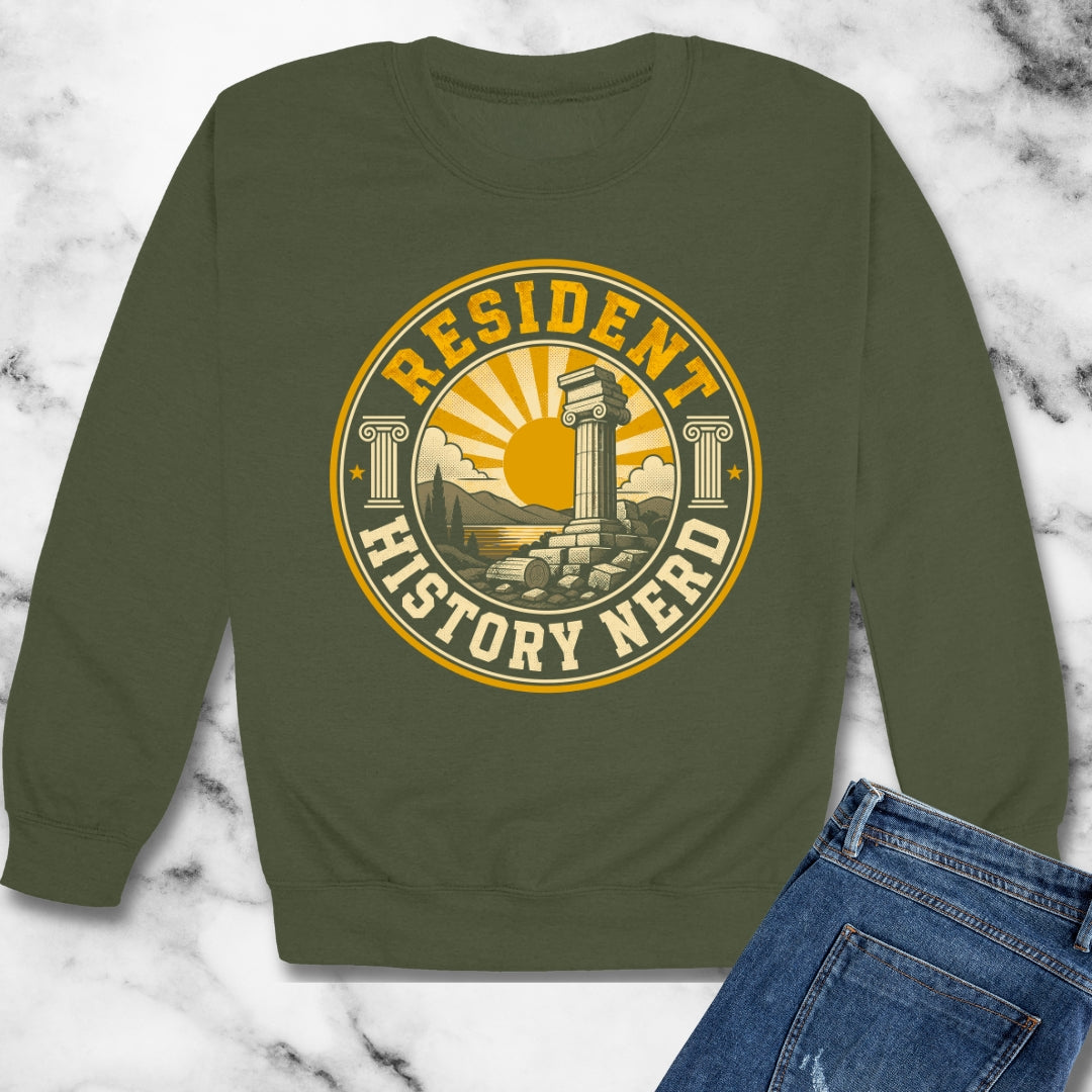 Resident History Nerd Badge Style Unisex Heavy Crewneck Sweatshirt