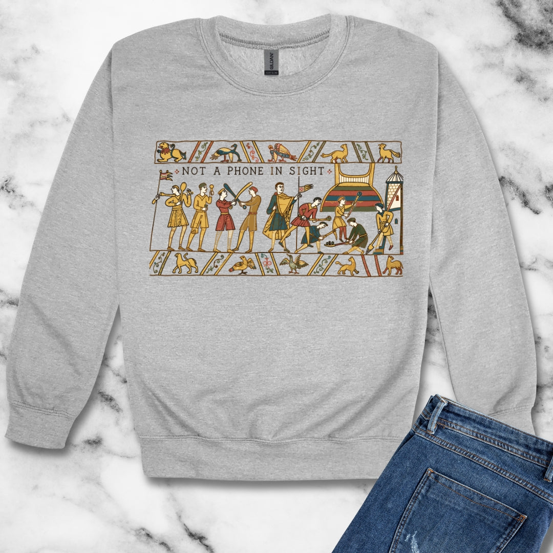 Bayeux Tapestry Not a Phone in Sight Unisex Heavy Crewneck Sweatshirt