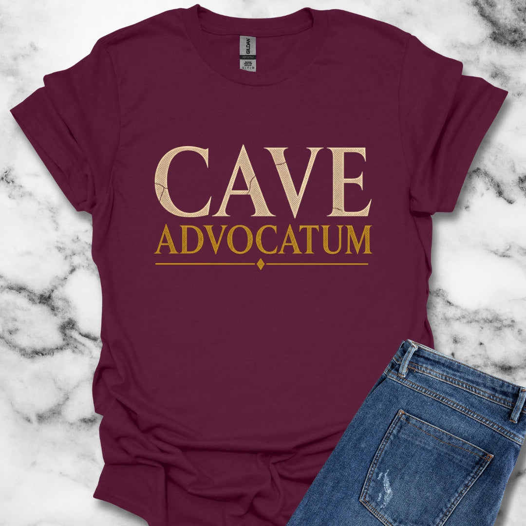 Carved Style Cave Advocatum Beware the Lawyer T-Shirt