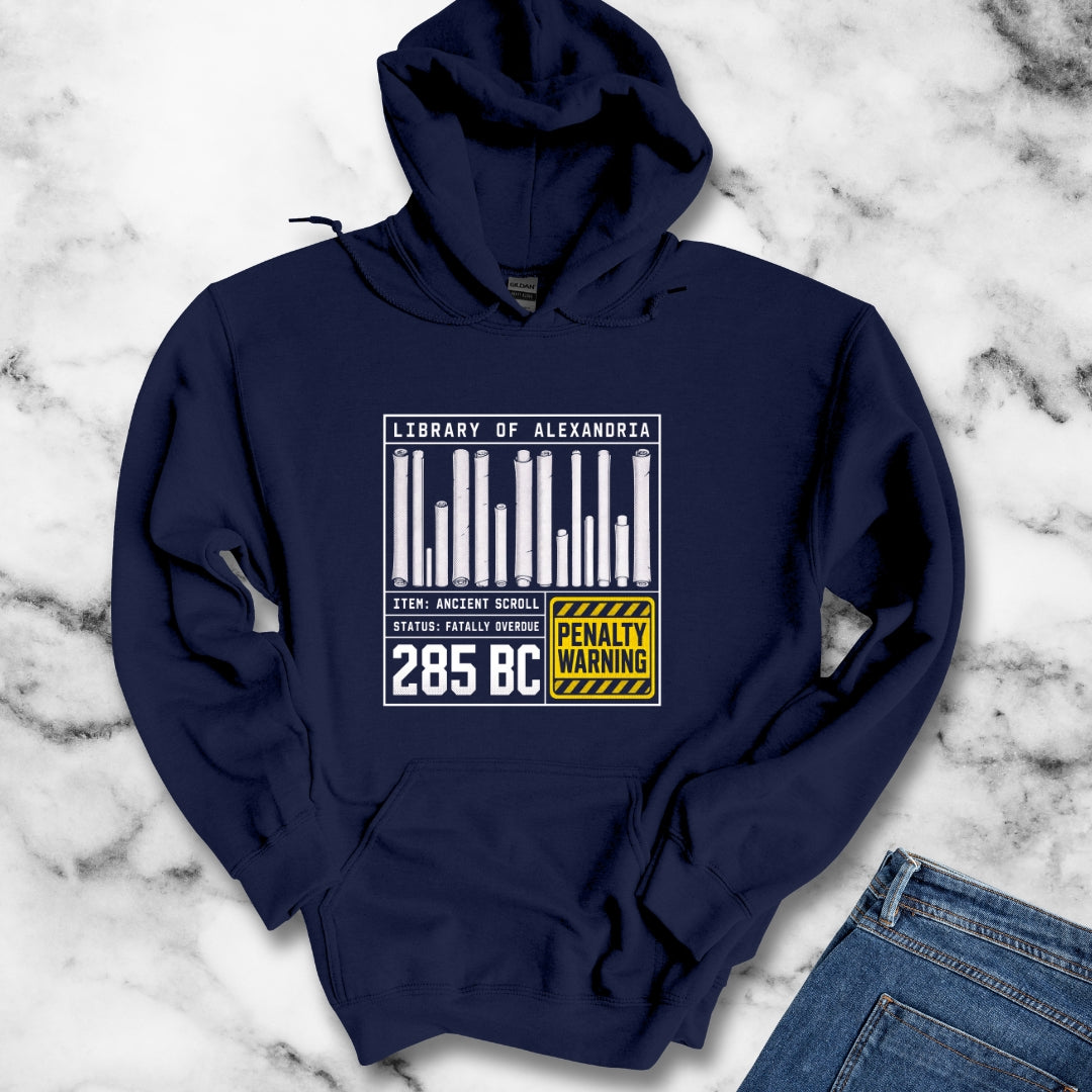 Library of Alexandria Fatally Overdue Scroll Hoodie