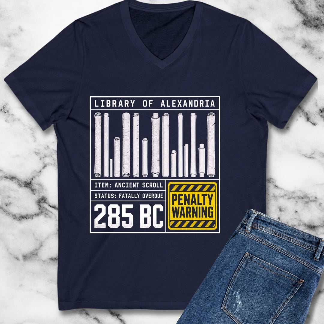 Library of Alexandria Fatally Overdue Scroll V-Neck
