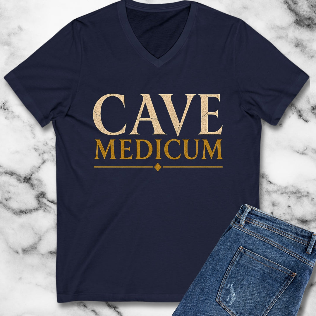 Carved Style Cave Medicum Beware the Doctor V-Neck
