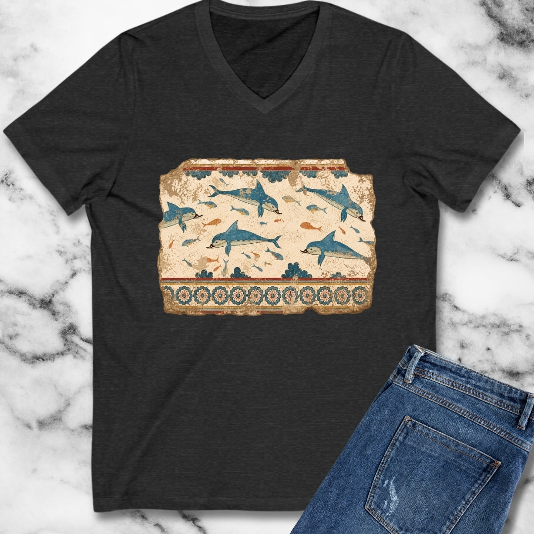 Minoan Dolphin Fresco Fragment V-Neck