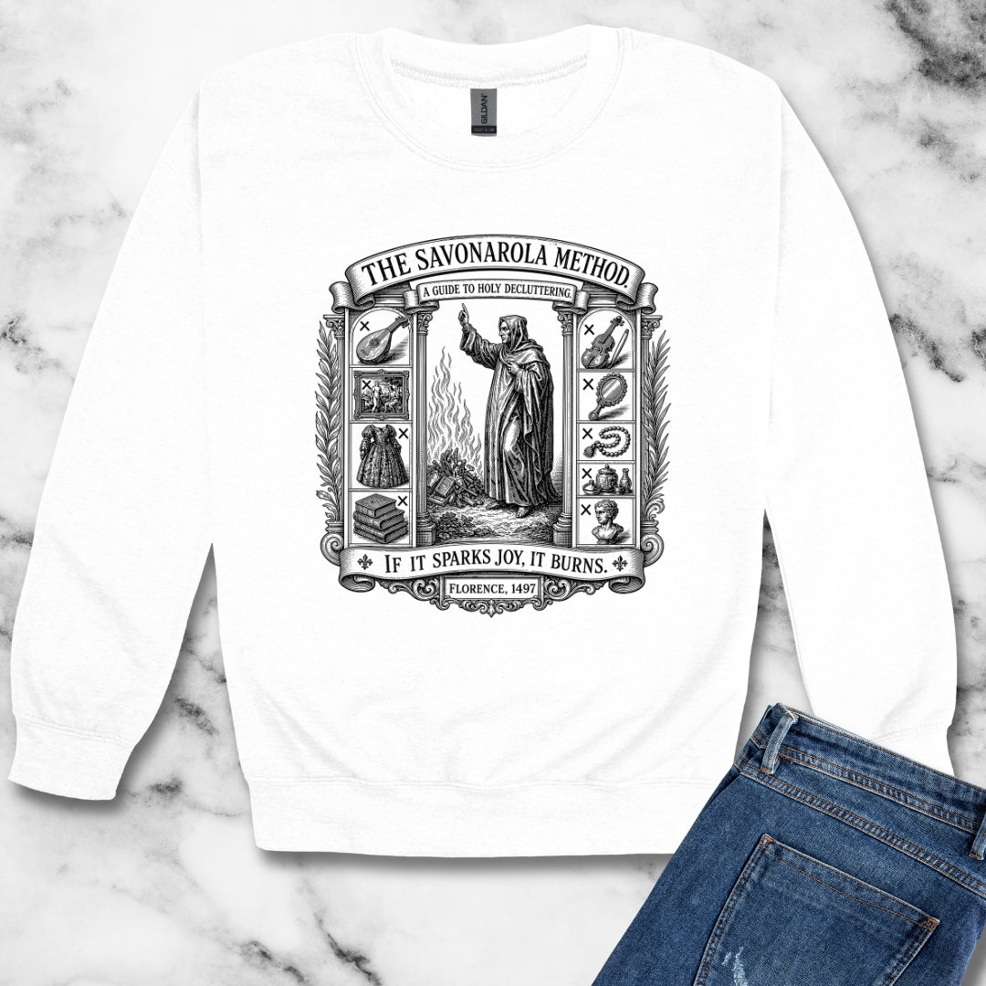 Savonarola Method to Holy Decluttering Unisex Heavy Crewneck Sweatshirt