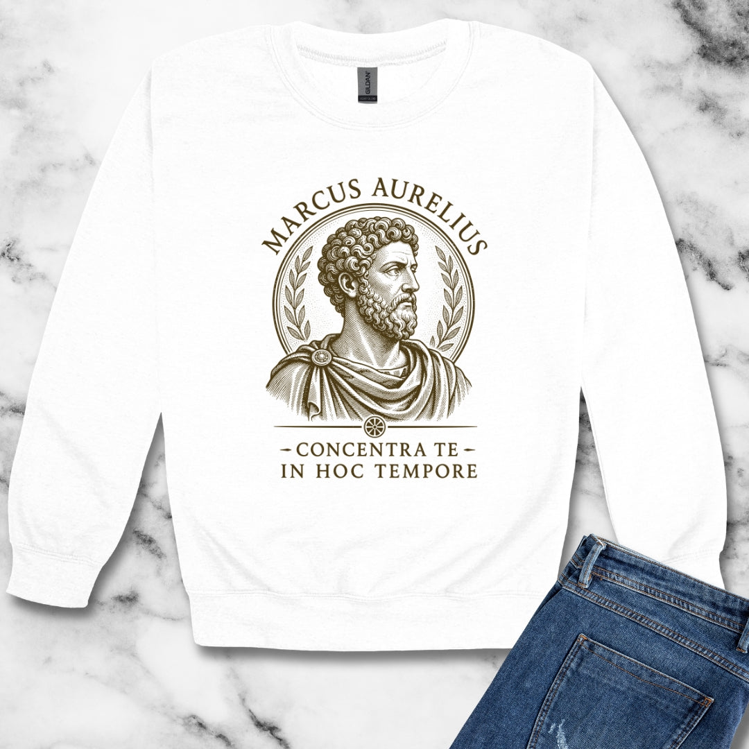 Marcus Aurelius Focus on Present Unisex Heavy Crewneck Sweatshirt
