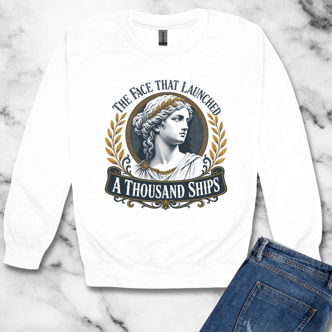 Helen of Troy Face a Thousand Ships Unisex Heavy Crewneck Sweatshirt