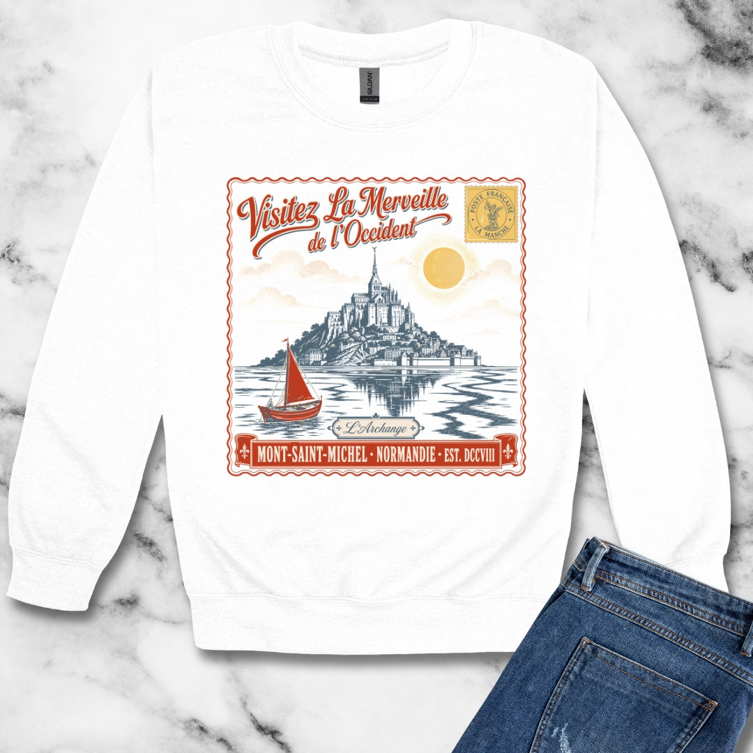 Mont Saint Michel Postcard Unisex Heavy Crewneck Sweatshirt
