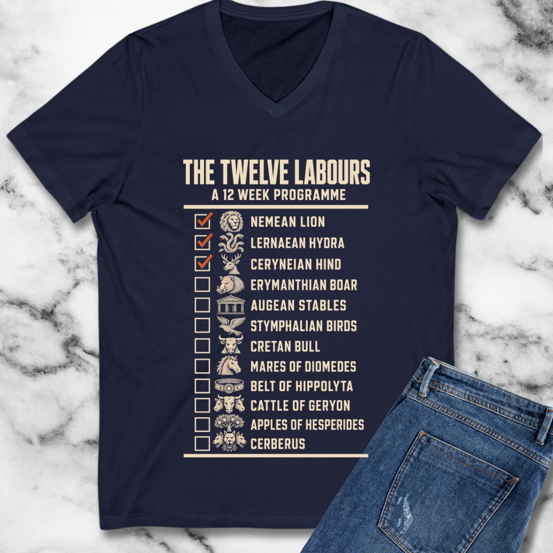 12 Labors Back Print V-Neck