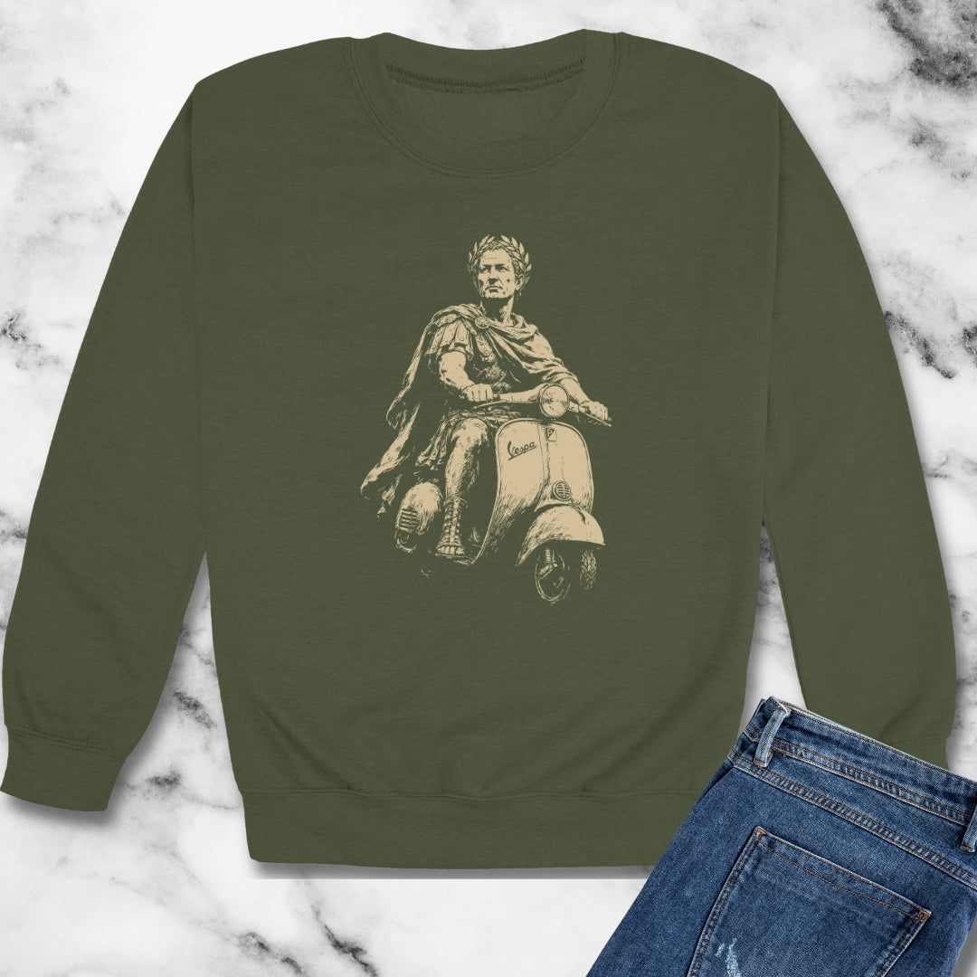 Julius Caesar on Vespa Unisex Heavy Crewneck Sweatshirt