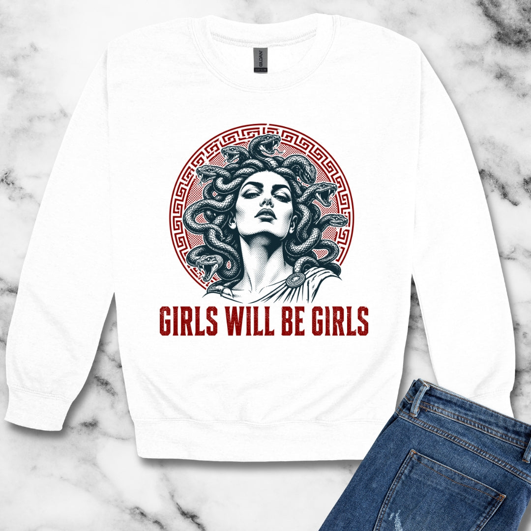 Medusa Girls will be Girls Unisex Heavy Crewneck Sweatshirt