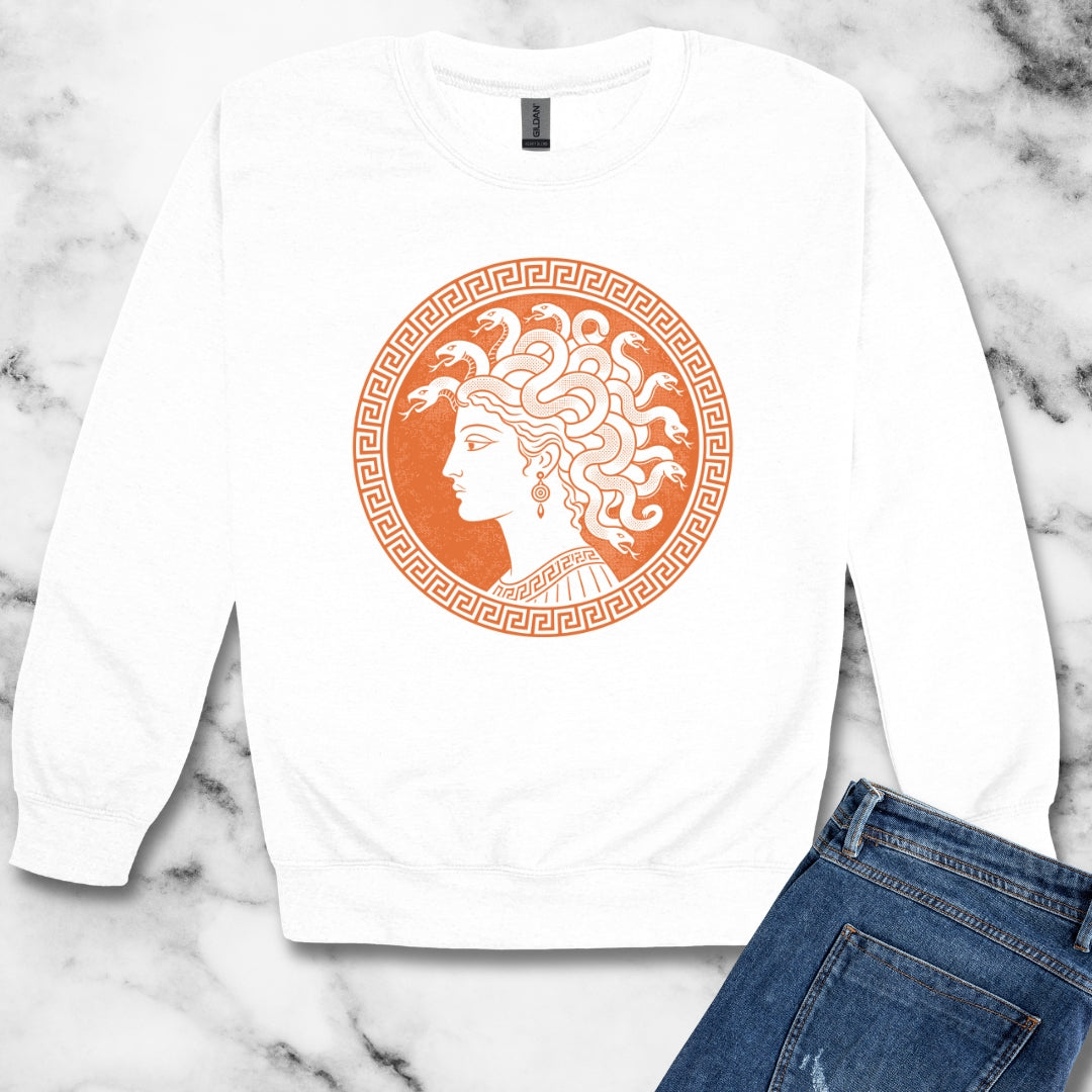 Medusa Ancient Pottery Style Unisex Heavy Crewneck Sweatshirt