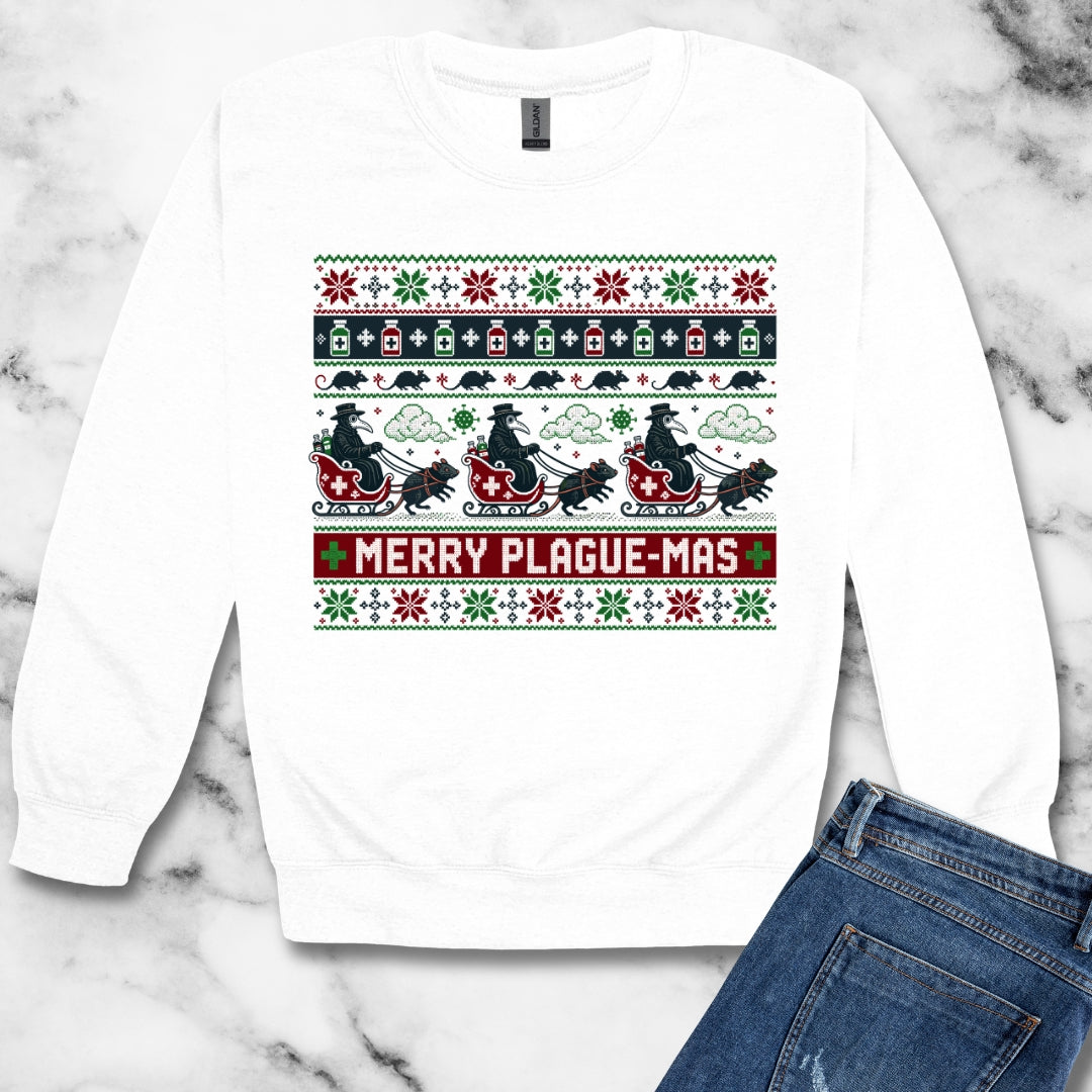 Ugly Sweater Style Merry Plaguemas Unisex Heavy Crewneck Sweatshirt