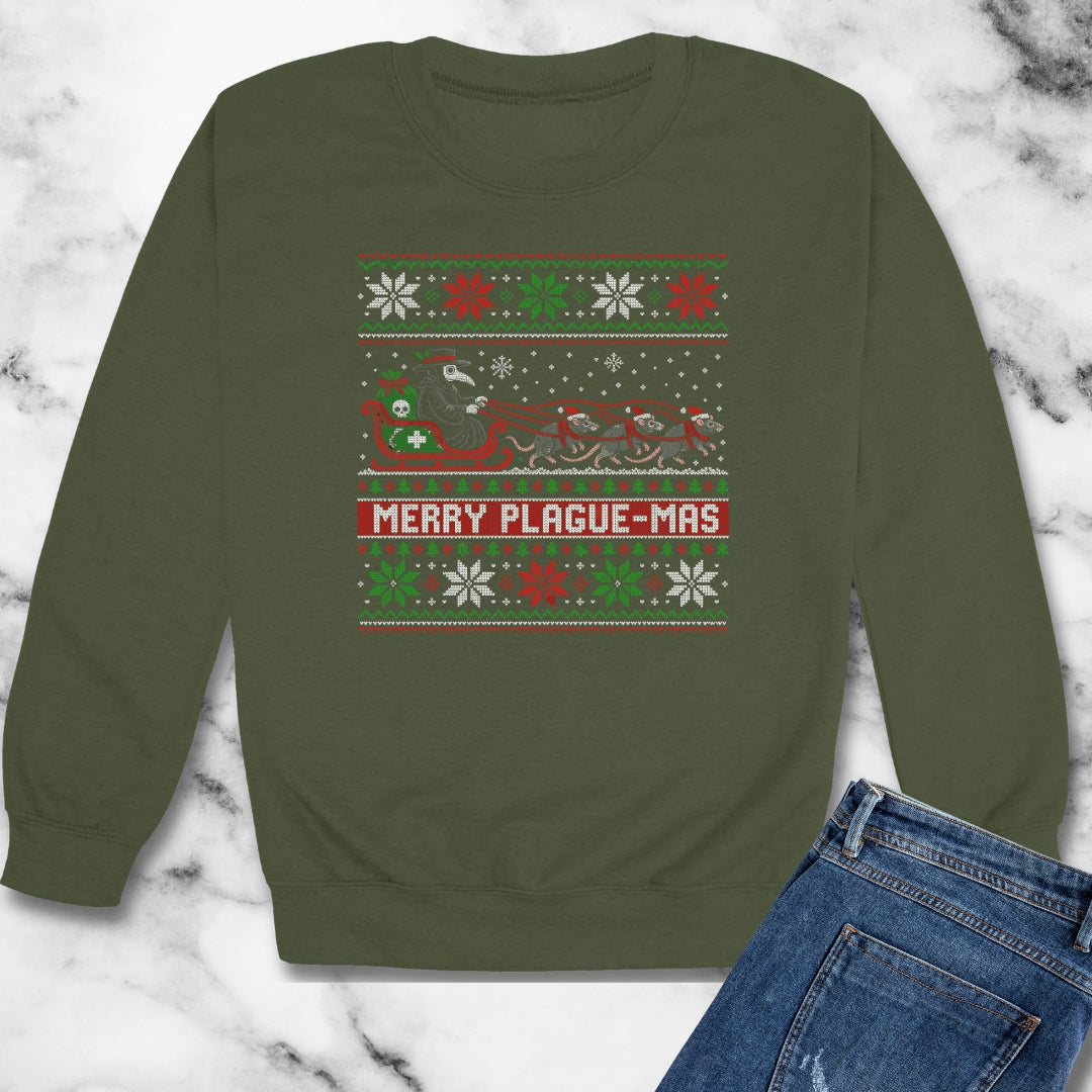Merry Plaguemas Ugly Sweater Style Unisex Heavy Crewneck Sweatshirt