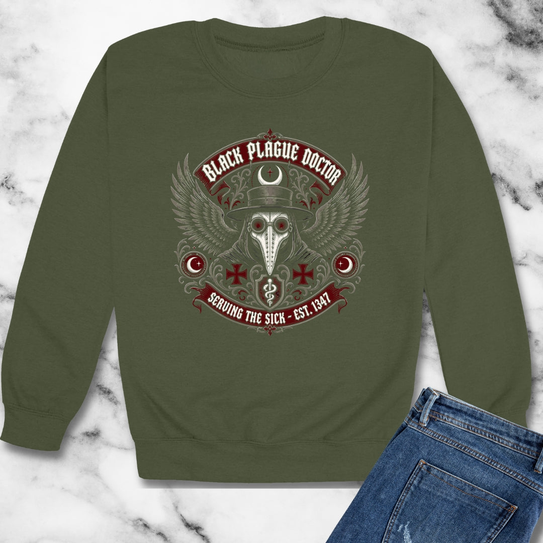 Black Plague Doctor Serving the Sick Unisex Heavy Crewneck Sweatshirt